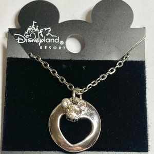 Vintage Disney Mickey Mouse Necklace Ears Heart Crystal Charm 18" Signed